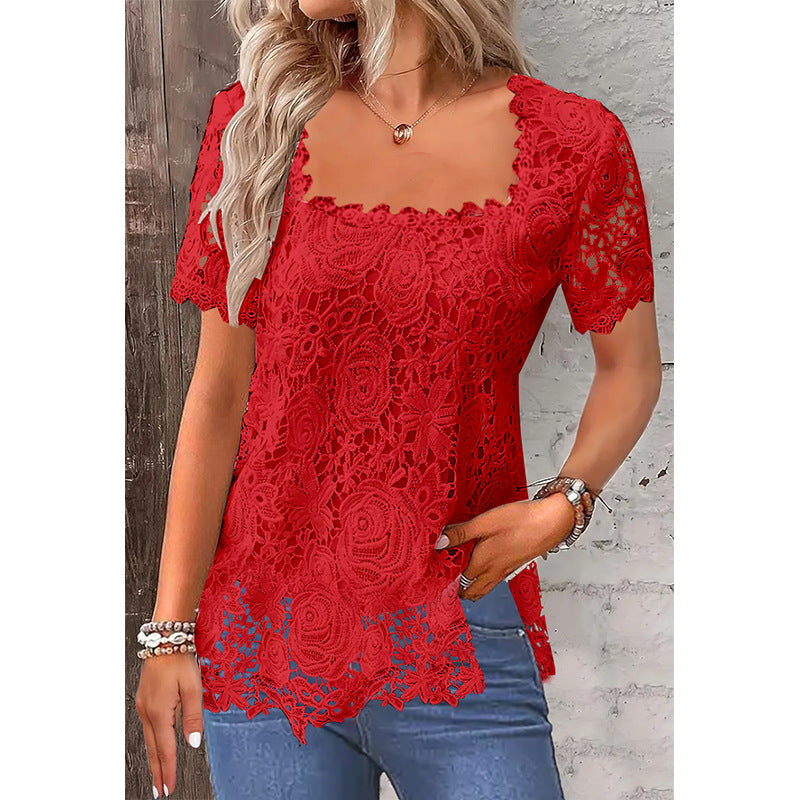 Women's Rose Lace Slim Fit T-Shirt Black – AdriaPulse