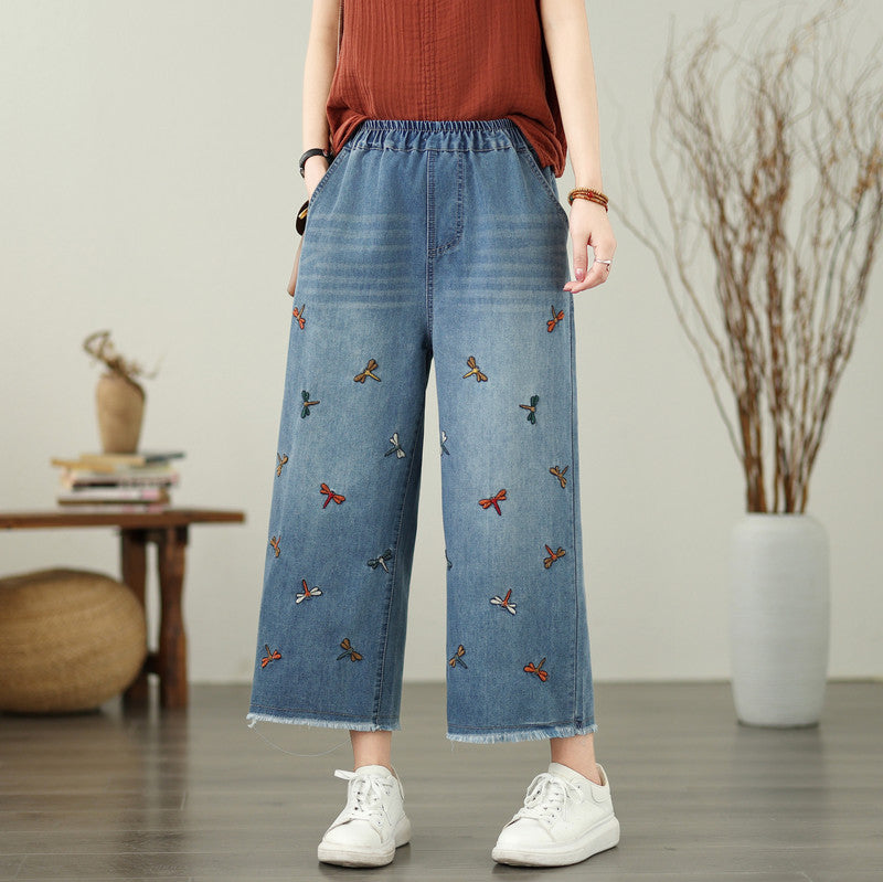 Women's Embroidered Butterfly Loose Denim Jeans Style 1 – AdriaPulse