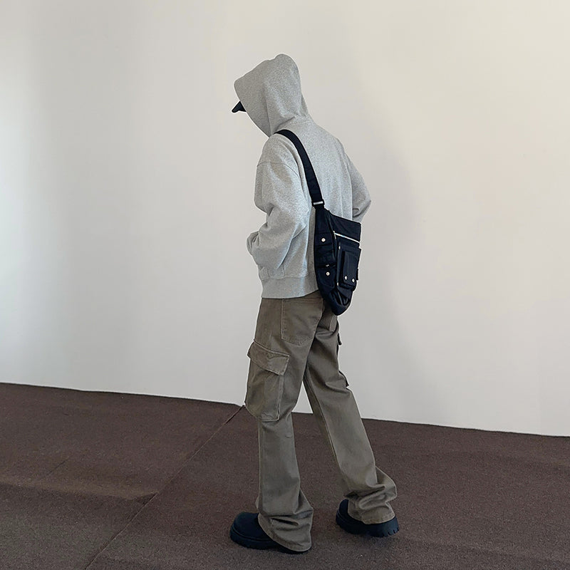 Pantalon de travail style américain rétro Maillard à grandes poches pour hommes et femmes