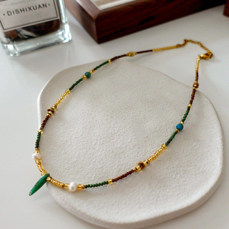 Women's Retro Beaded Clavicle Necklace – Geometric Pendant | AdriaPulse