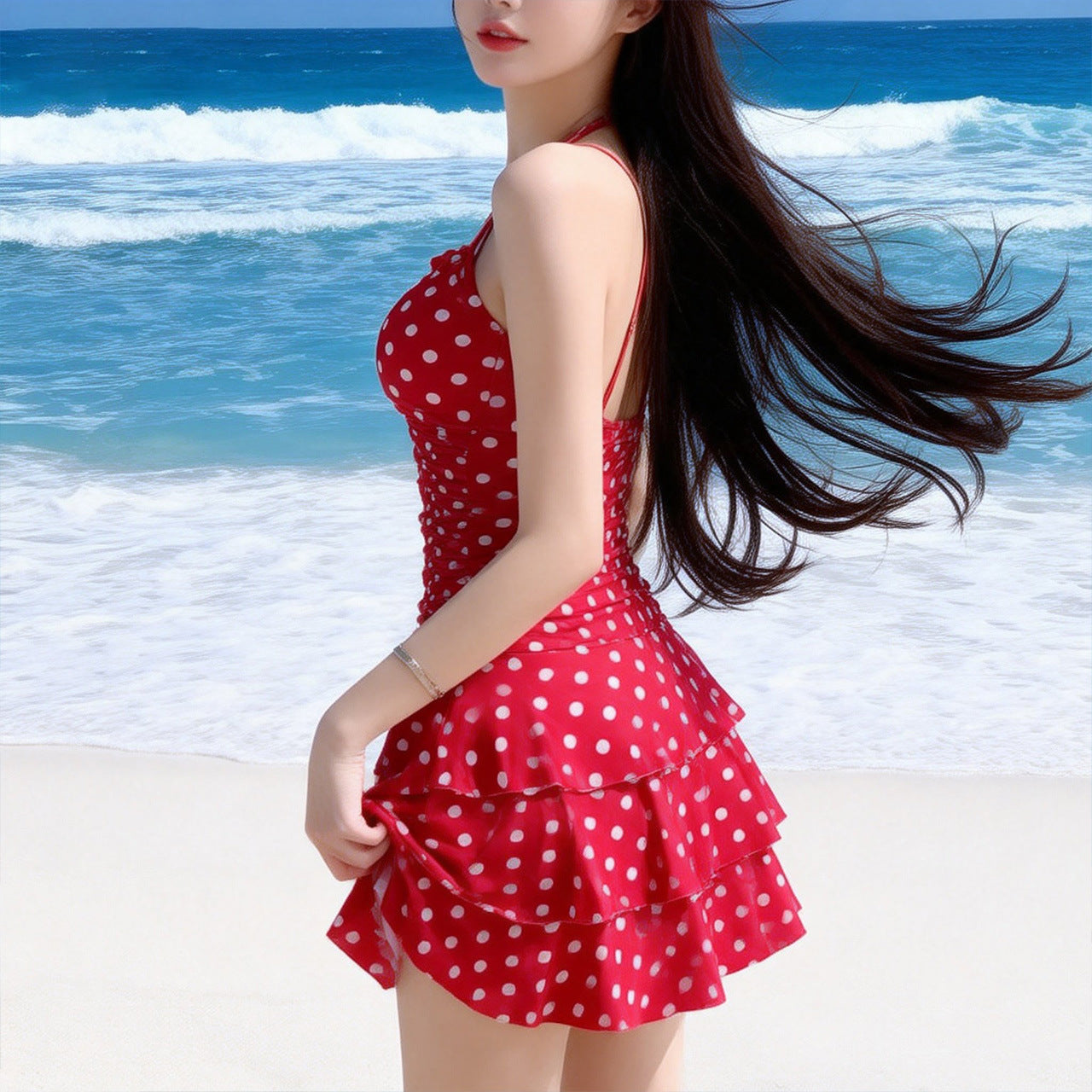 Women's Retro Polka-Dot One-Piece Swimsuit Skirt Style – AdriaPulse