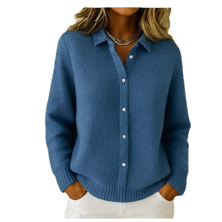 Pull décontracté pour femme, à boutons, col revers, manches longues, hauts tricotés, pull d'hiver