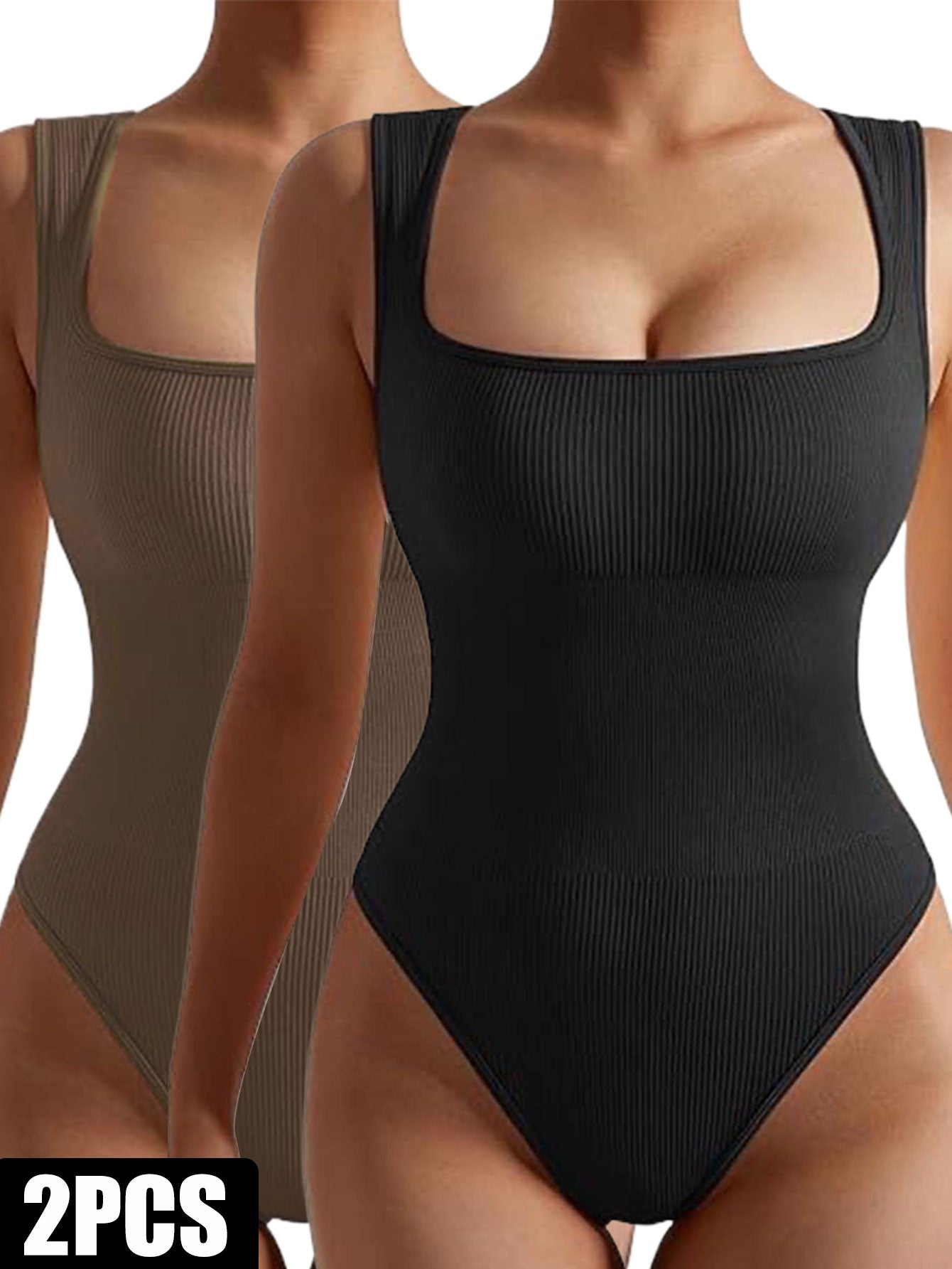 2-Pack Women's Seamless Ribbed Jumpsuit | One-Piece Workout Romper & Tank Bodysuit