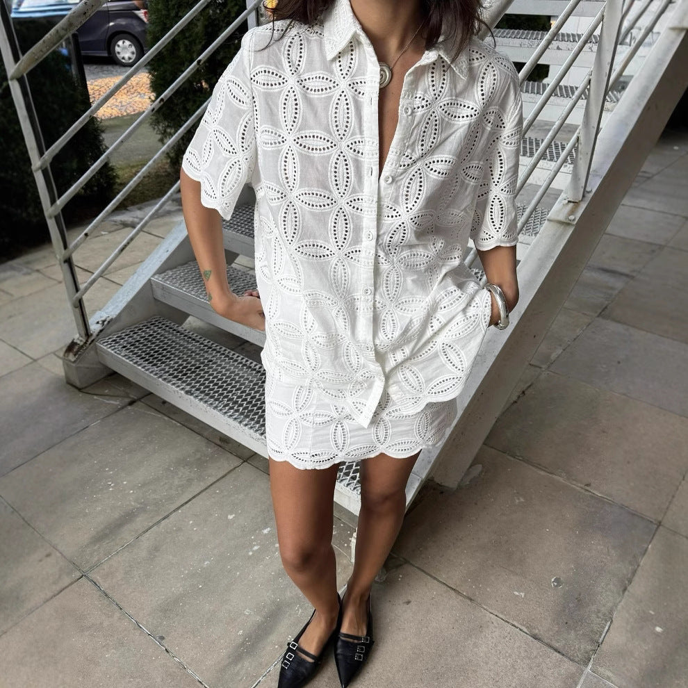 Women's White Shirt & Lace Mini Skirt Set – AdriaPulse