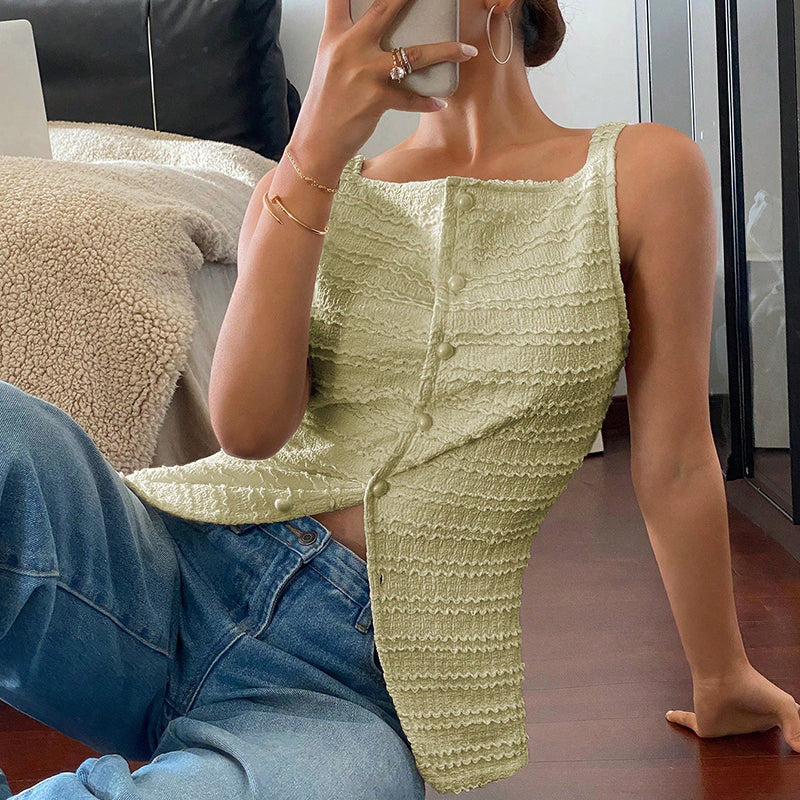 Womens Trendy Square Neck Button Up Vest Top Y2k Going Out Tank Tops