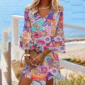 Women's Floral Print V-Neck Summer Beach Dress with Pockets Front View – AdriaPulse