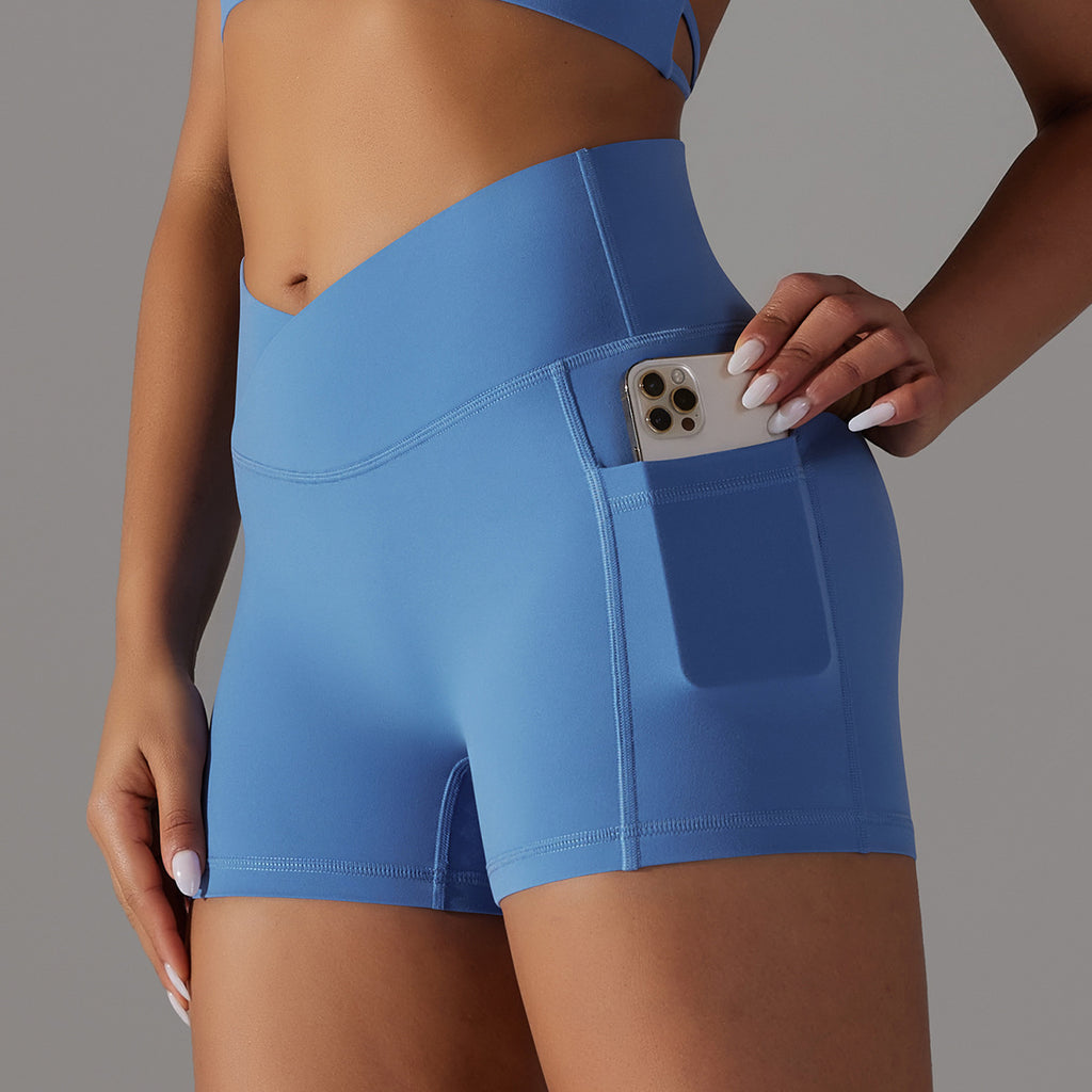 Short de yoga avec poche pour téléphone | Short de fitness pour femmes anti-humidité