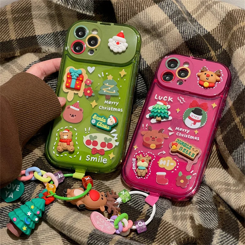 Christmas Phone Case – 3D Santa & Elk Pendant | iPhone XR to 15 Pro Max