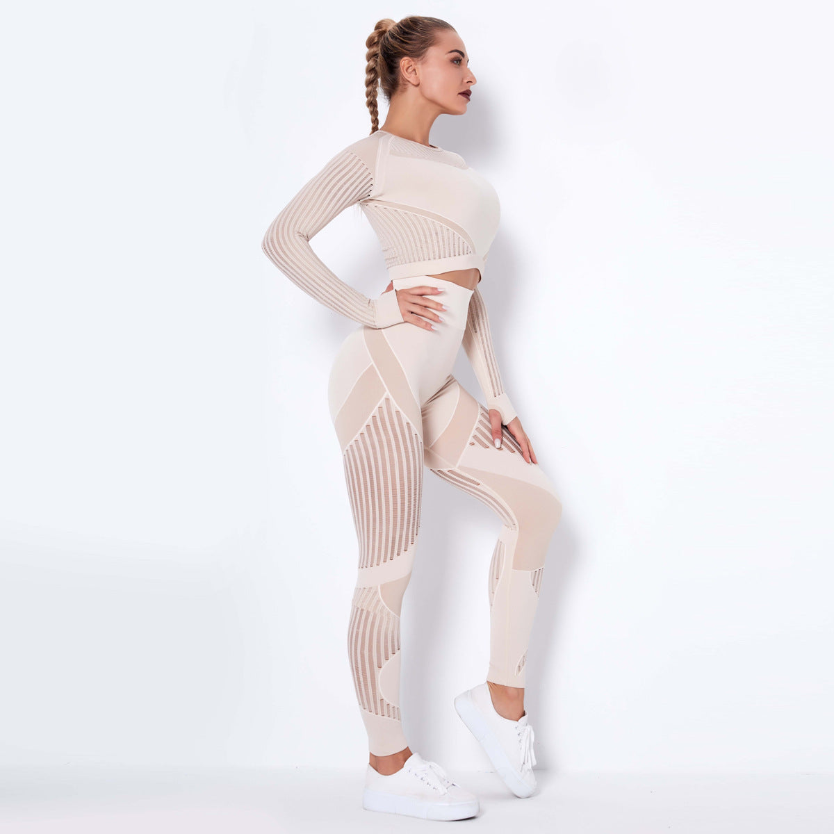 Women's Seamless Yoga Suit – Long Sleeve Knitted Activewear