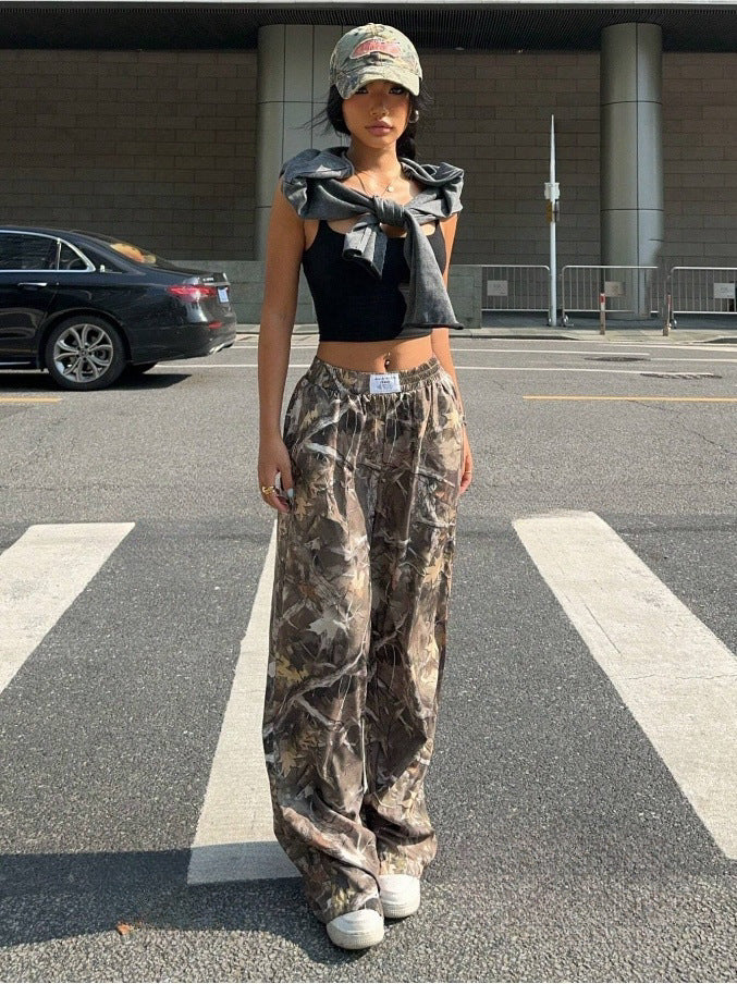 Schlankmachende Freizeithose Hip Hop Retro Street Multi-Pocket Camouflage Cargo-Hose für Damen Y2k Hip-Hop Cargo Grunge Baggy Hose