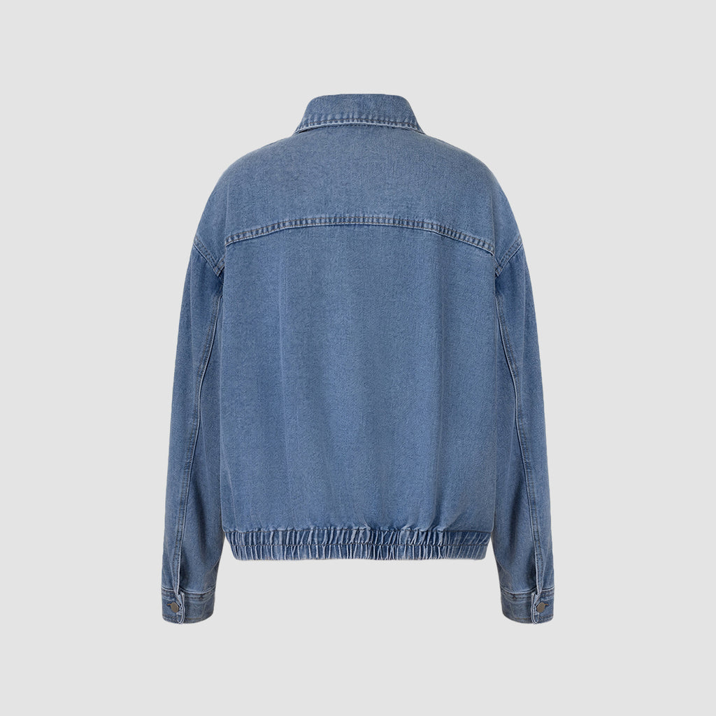 Light Blue Denim Cropped Jacket And Wide-leg Jeans Set