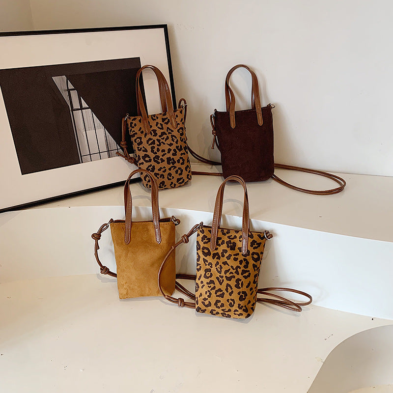 Umhängetasche mit Retro-Leopardenmuster | Wildleder-Schultertasche für Telefone – Damenmode Herbst Winter