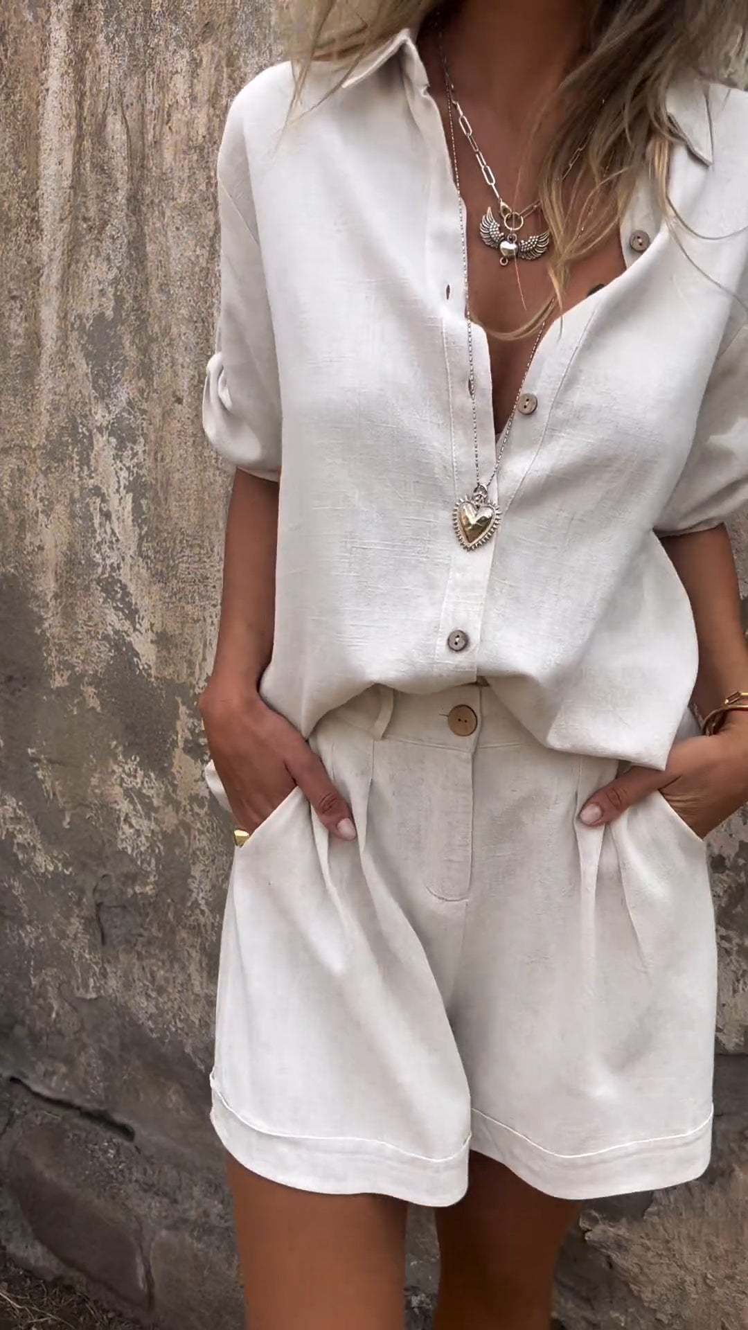 Women's Linen Short Sleeve Shirt & Shorts Two-Piece Suit – AdriaPulse