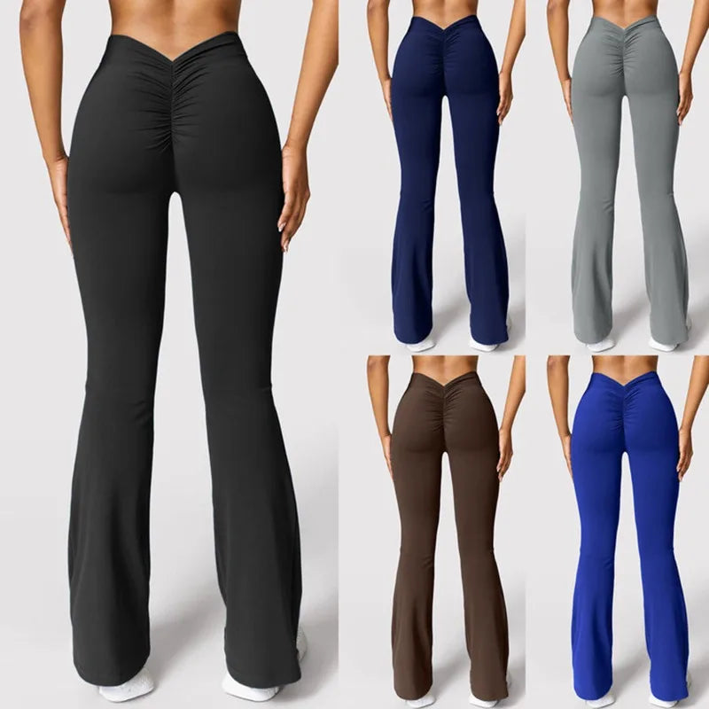 Fashion Micro Horn Leggings Damen V-Rücken Taille Sporthose Hohe Taille Push Up Po Gym Hose Einfarbig Schlank Freizeit Leggings