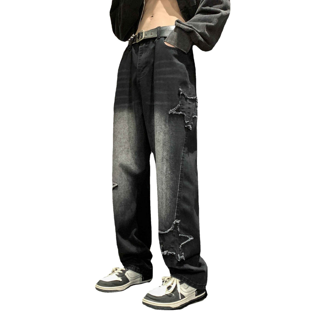 Mens Flared Loose High-Street Straight-Leg Pants
