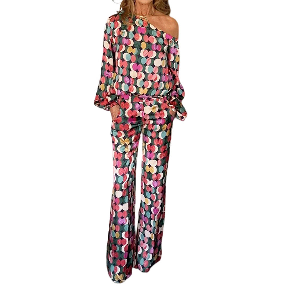 Digital Print Lantern Sleeve Suit – Women's 2-Piece Set