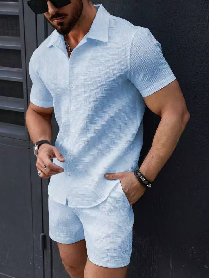 Men's Summer Two Piece Set – Short Sleeve Shirt & Shorts Beach Outfit