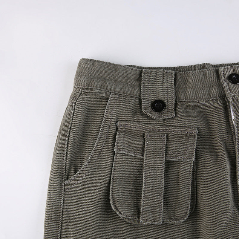 Wide Leg Denim Overalls – Casual Straight Leg Cotton Jeans for Women | Grey | S-M-L