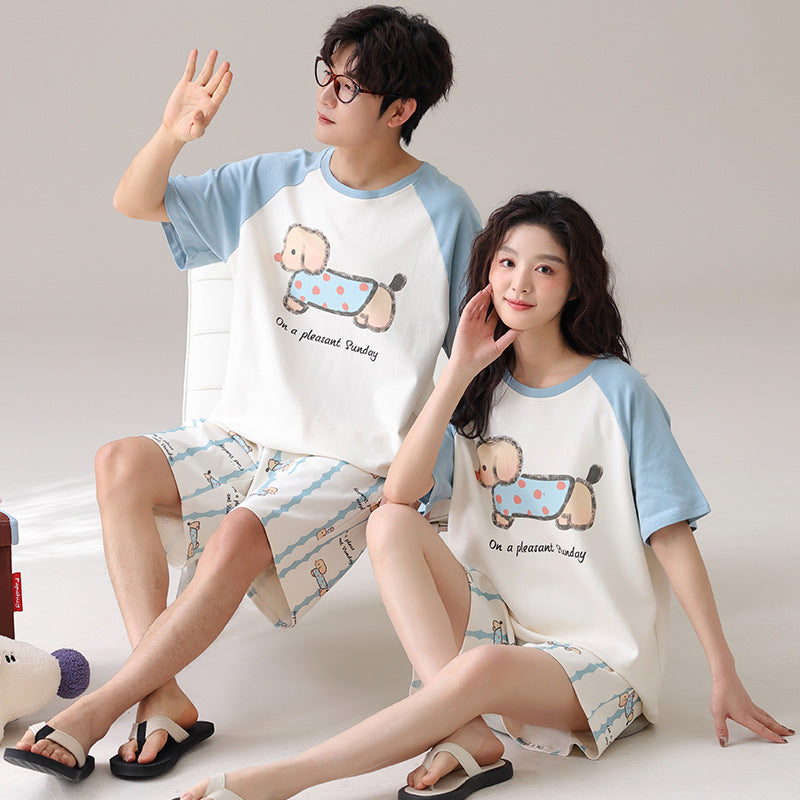 Couples Matching Cotton Pajama Set – Loose Short Sleeve & Shorts Loungewear – AdriaPulse"
