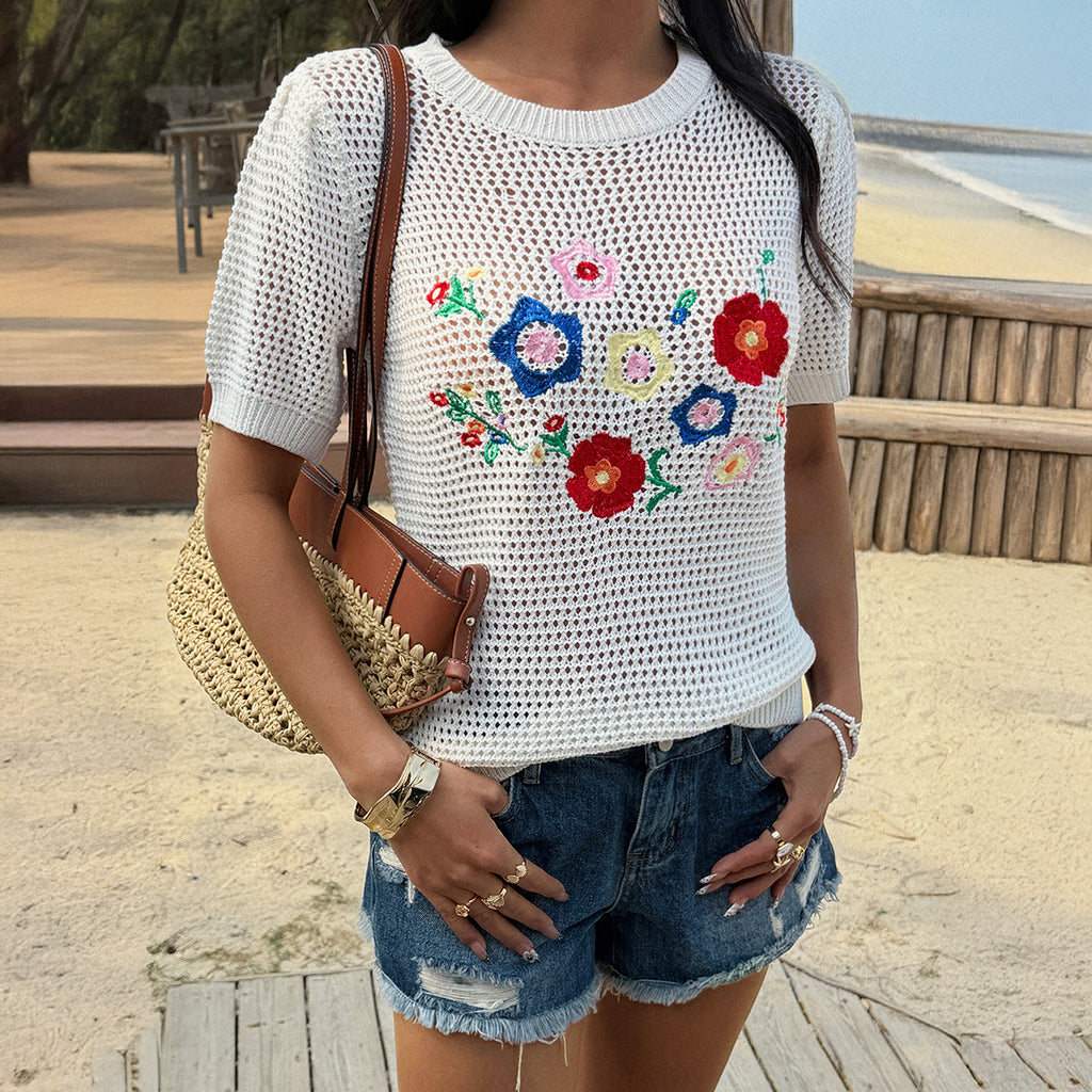 Y2K Knitted Embroidered Top For Leisure And Vacation