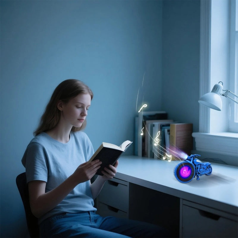 Retro 1950s motorcycle replica Bluetooth speaker in blue with FM radio and LED lighting – AdriaPulse