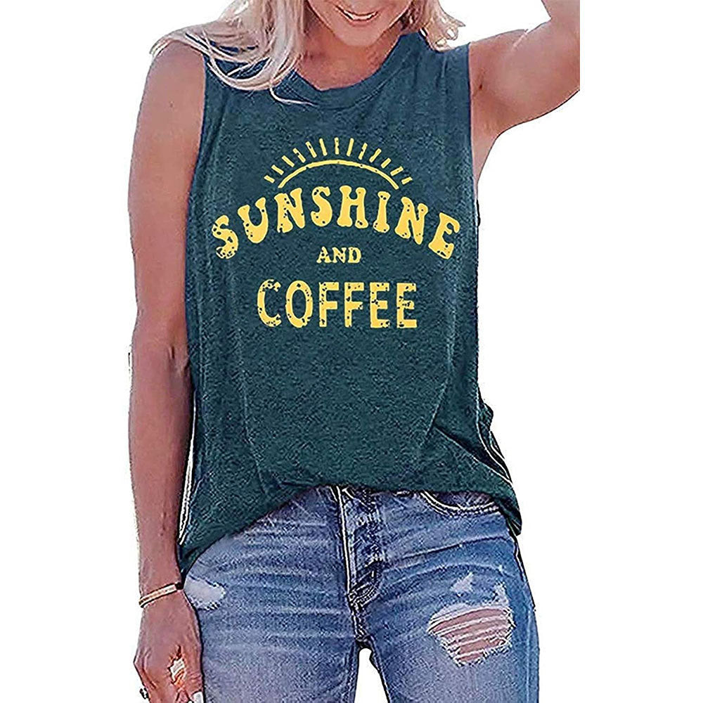 E Printed Round Neck Sleeveless T-shirt For Women