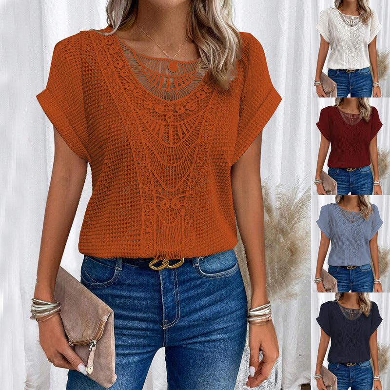 Damen-Kurzarm-Oberteil mit Cut-Outs – Sommer-T-Shirt im Ethno-Stil