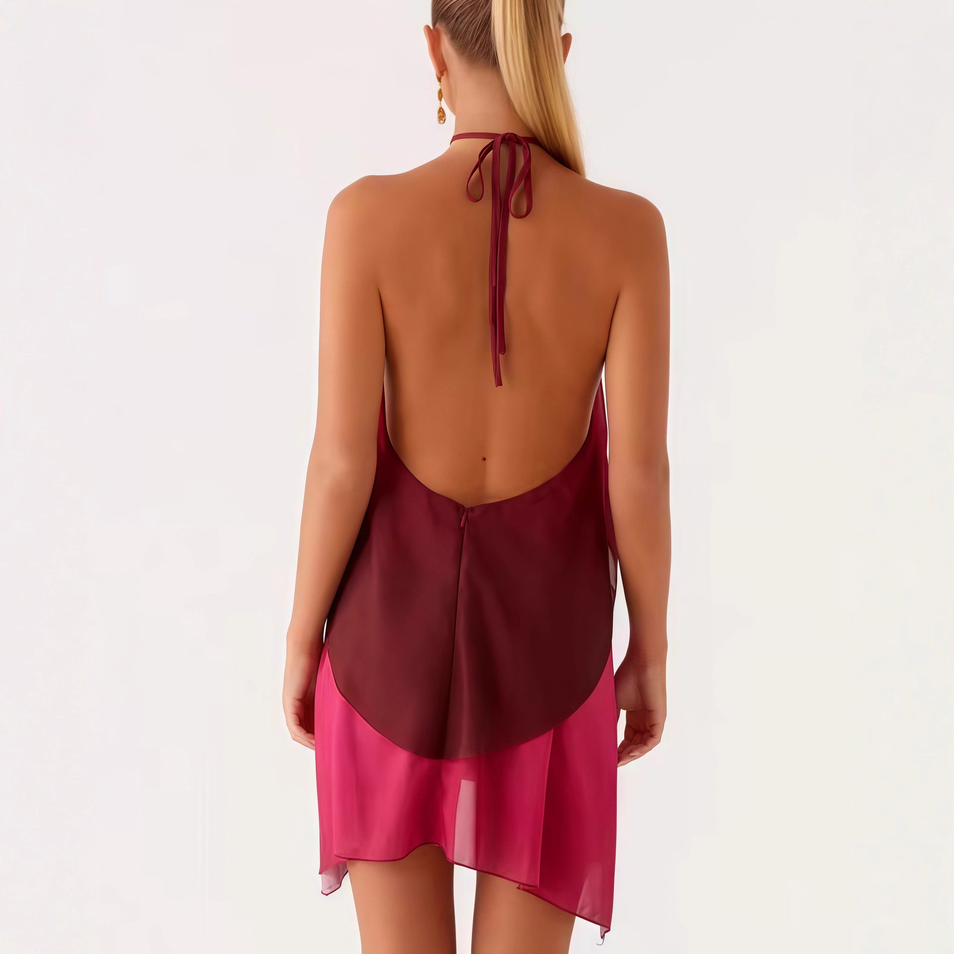 Mesh-Farbverlauf Neckholder-Kleid locker geschnitten