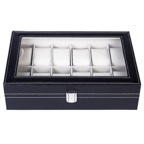 12 Slot Leather Watch Box Display Case Jewelry Organizer For Men  Women