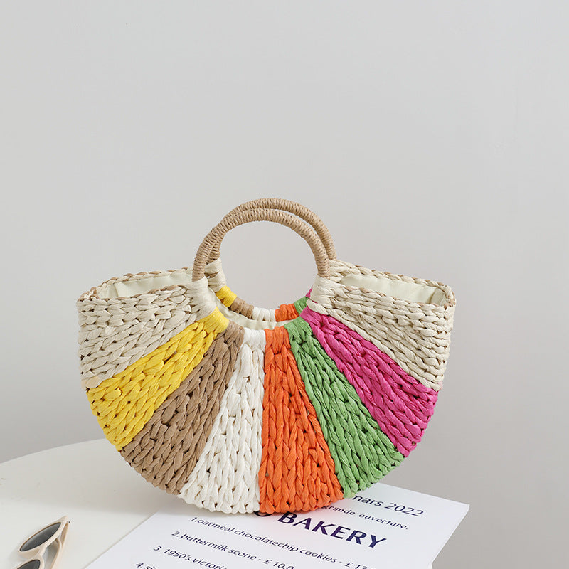 Beach Vacation Rainbow Straw Beach Bag