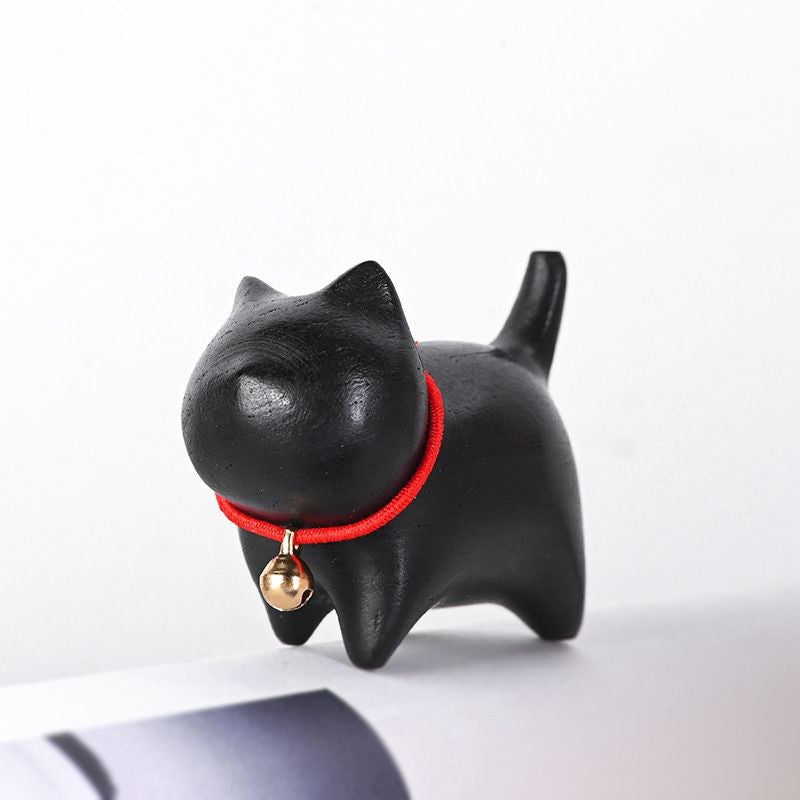 Handmade Sandalwood Cat & Animal Figurine – Mini Wooden Desk Ornament