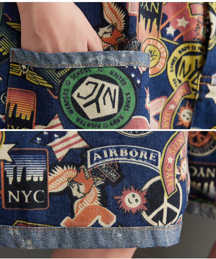 Shorts d'été en jean imprimé à bretelles pour femmes