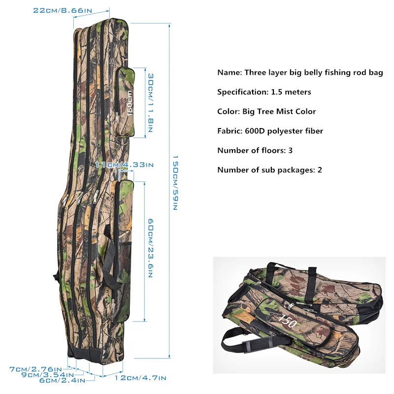 Fishing Rod Bag – 150cm Portable 3-Compartment Waterproof Fishing Bag