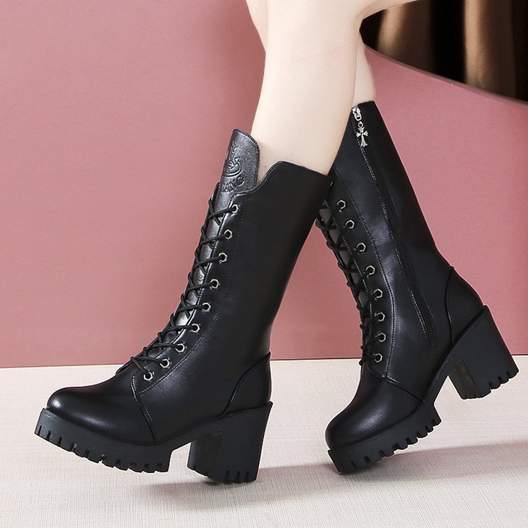 Kreuzgurt High Heel Short Plush Wedge Rundkopf Stiefeletten