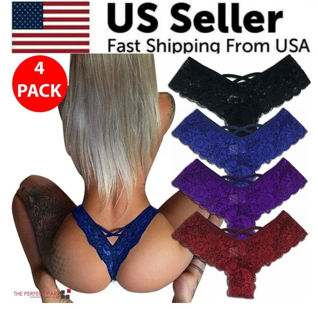 4-Pack Women's Sexy Lace Underwear Set – High Waist Thong & Brief Panties