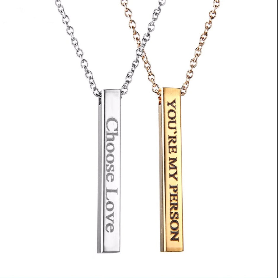 Cylinder Engraved Pendant Stainless Steel Necklace Gold – AdriaPulse
