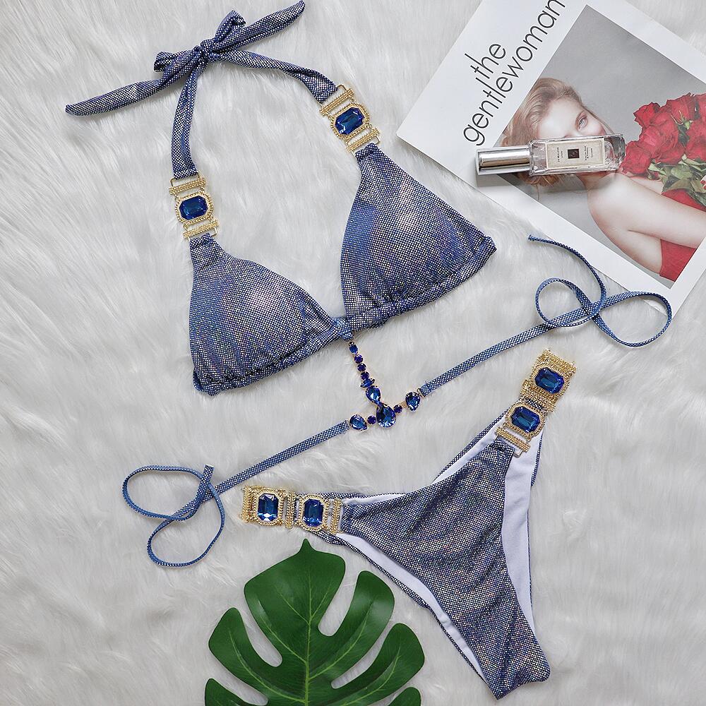 Glitter Halter Bikini Set – Women's Polyester Swimwear S–XL