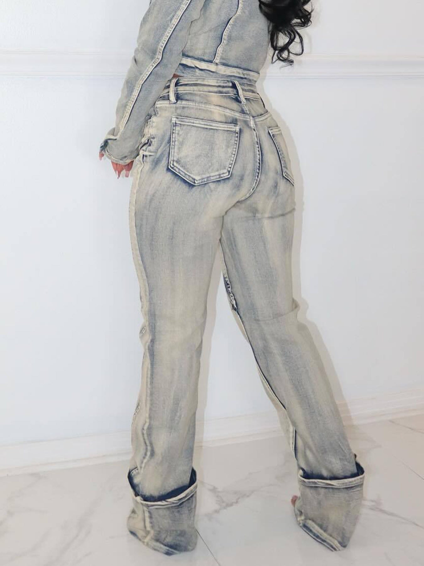 Pantalon en jean zippé délavé très élastique pour femme