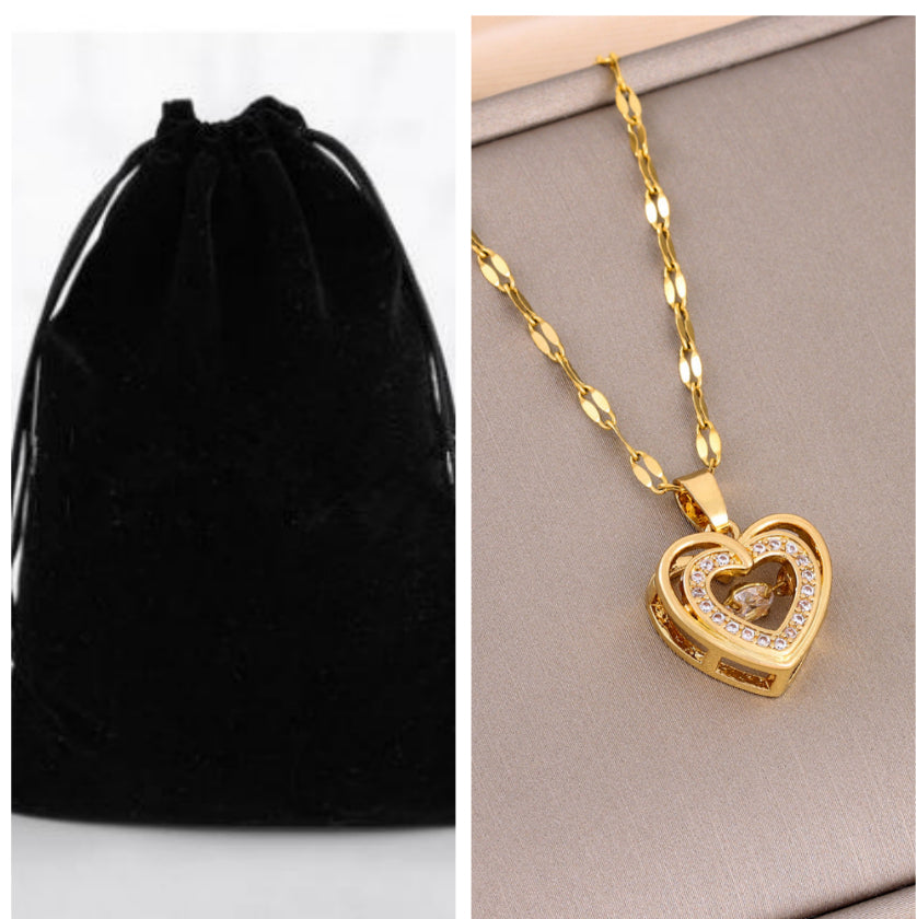 Double Layer Heart Necklace | Rhinestone Titanium Steel Pendant – Women's Gift