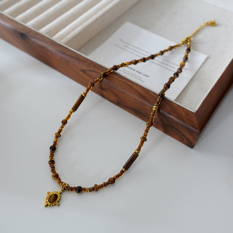 Women's Retro Beaded Clavicle Necklace – Geometric Pendant | AdriaPulse