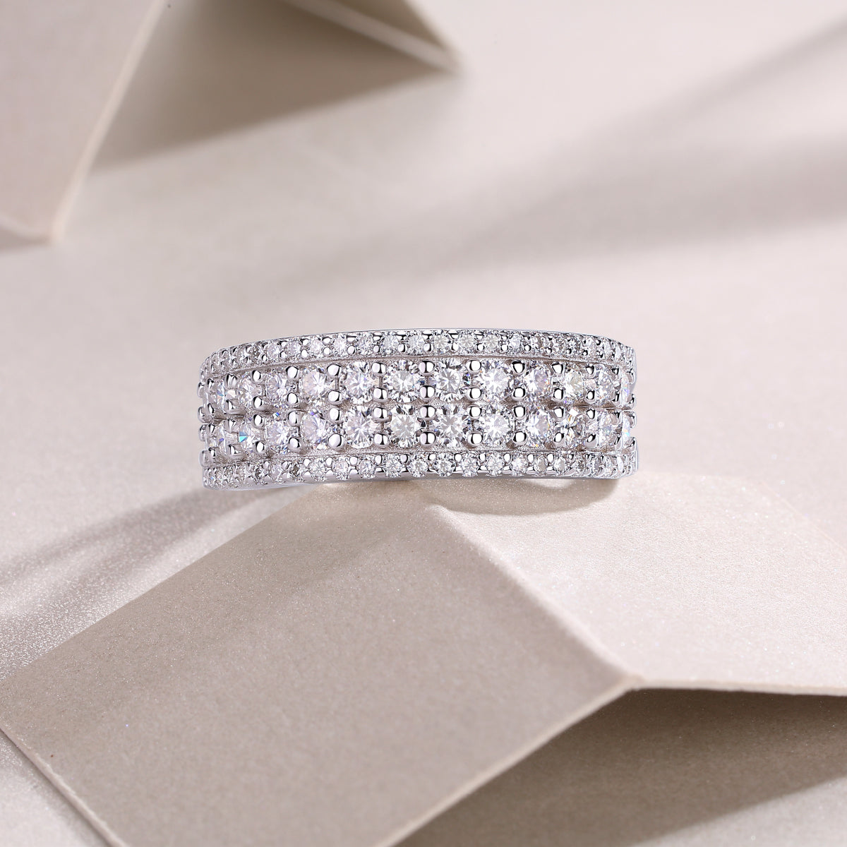 Mehrreihiger Moissanit-Diamantring – Luxus S925 Silber Stapelring