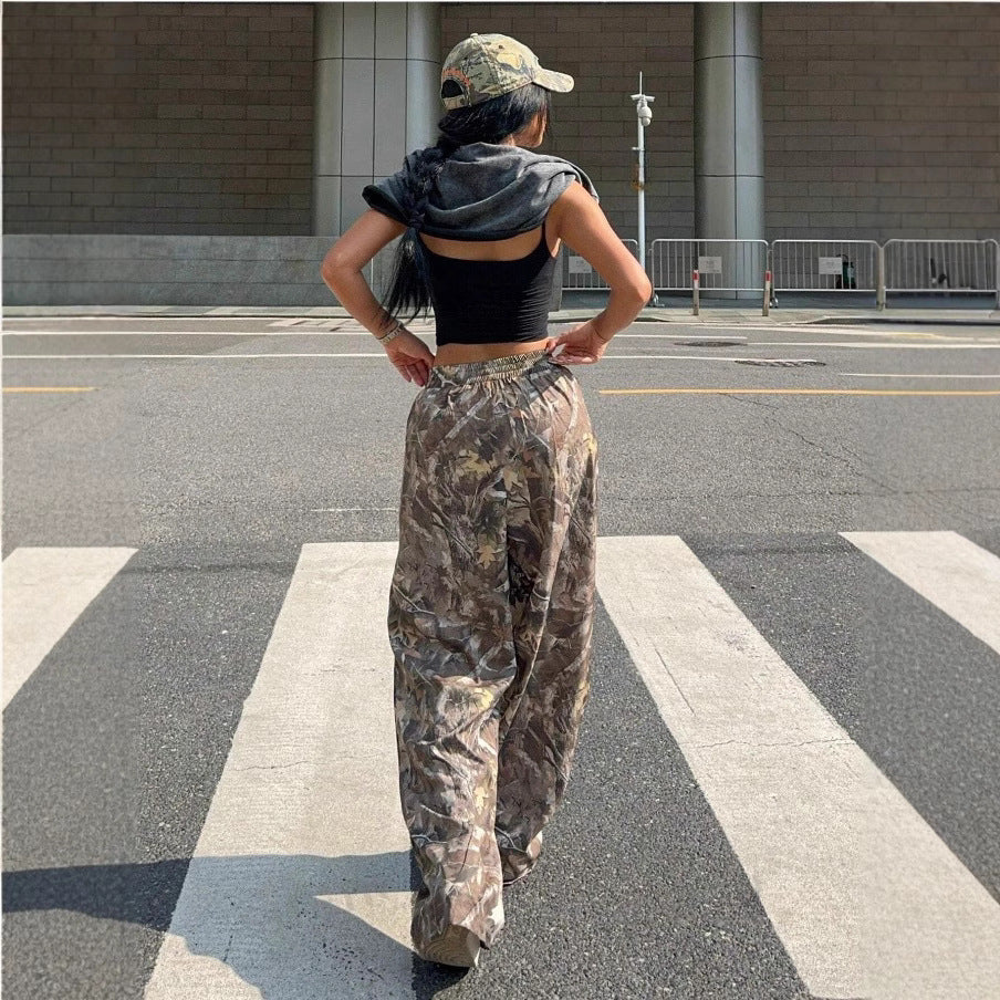 Schlankmachende Freizeithose Hip Hop Retro Street Multi-Pocket Camouflage Cargo-Hose für Damen Y2k Hip-Hop Cargo Grunge Baggy Hose