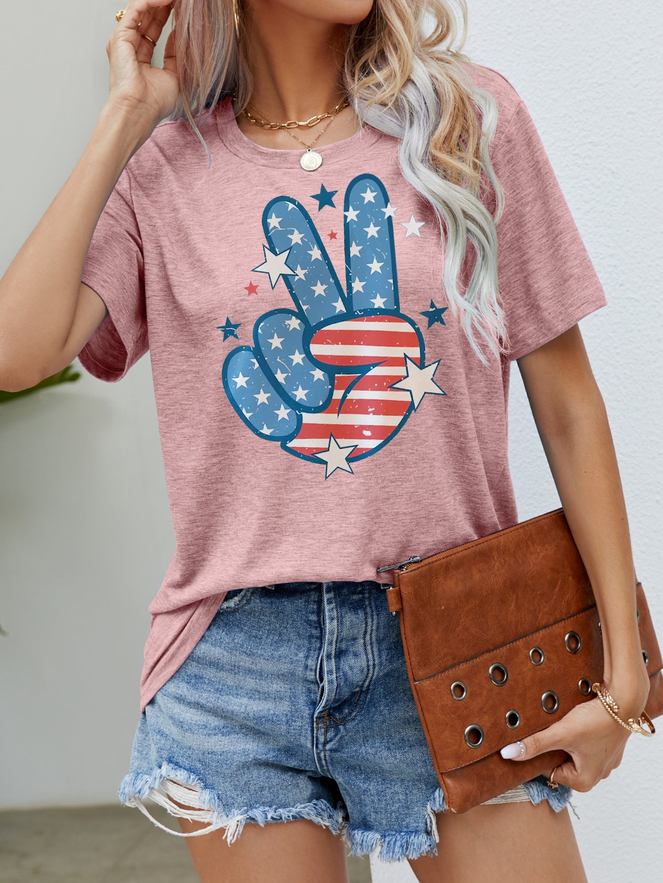 Damen T-Shirt mit Rundhalsausschnitt, kurzen Ärmeln und Print zum amerikanischen Unabhängigkeitstag