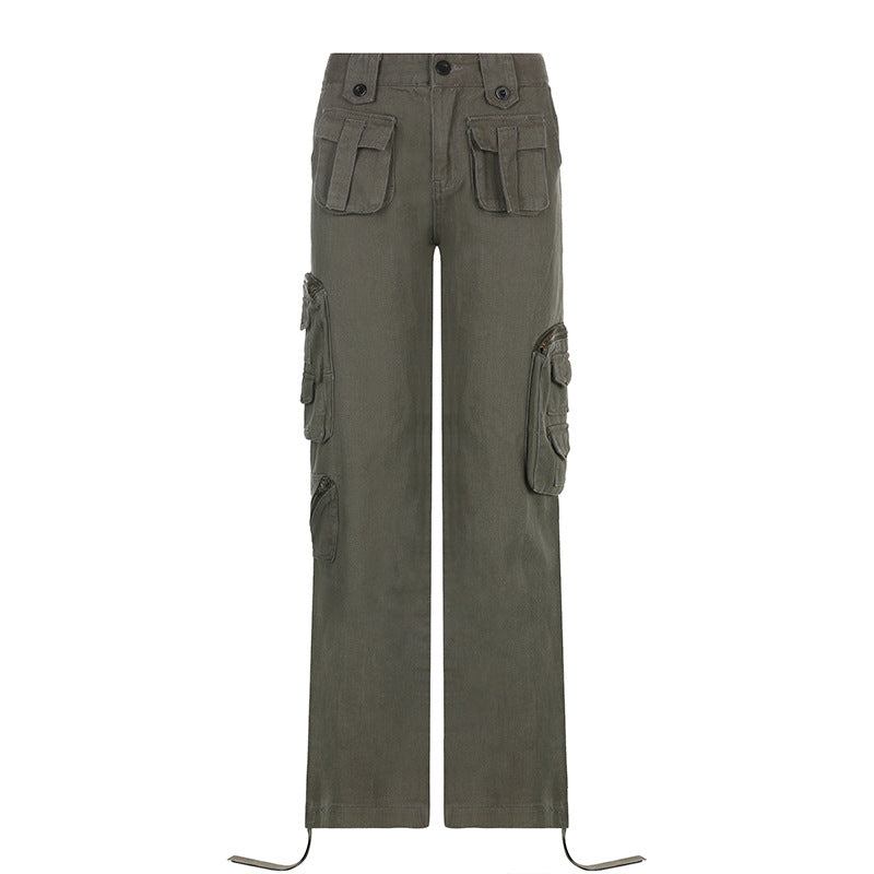 Wide Leg Denim Overalls – Casual Straight Leg Cotton Jeans for Women | Grey | S-M-L