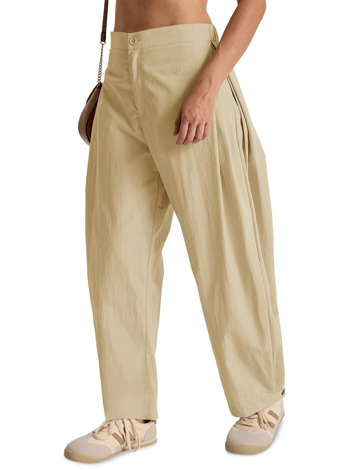 Women's Barrel Leg Pants – Wide Leg Baggy Trousers with Pockets