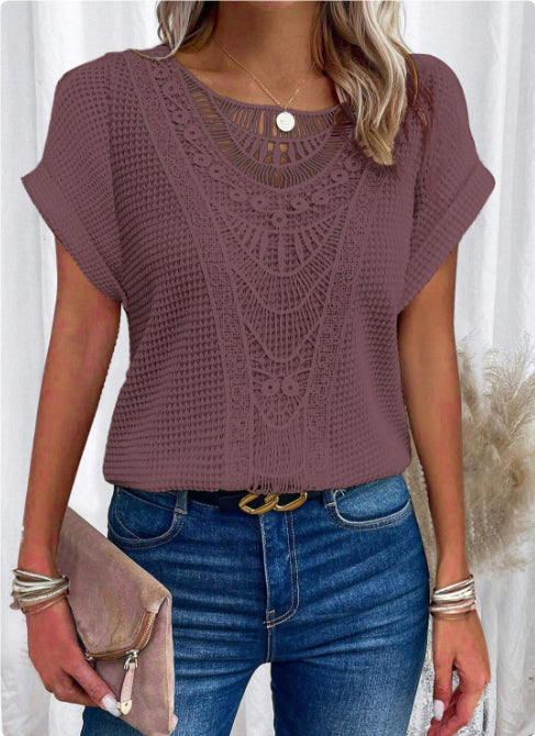 Women's Hollow Out Short Sleeve Top – Ethnic Style Summer Tee