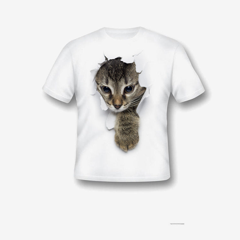 Kids Cat Print T-Shirt | Cute Cartoon Graphic Tee – Boys & Girls