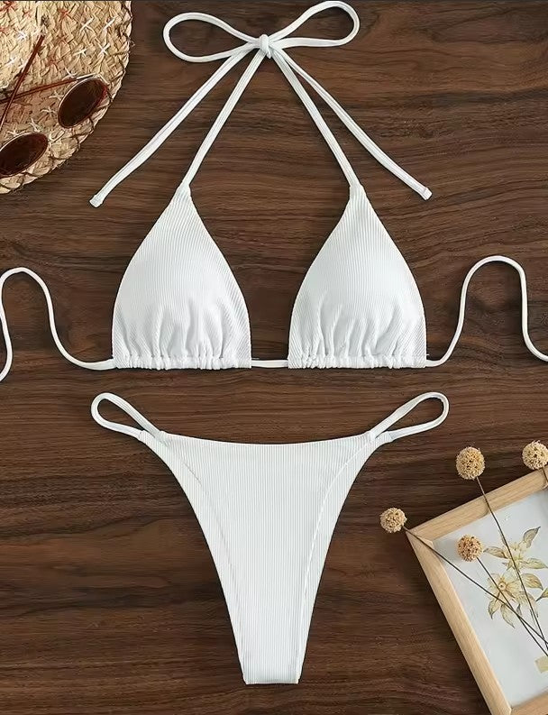 Women's Ribbed Bikini Set – Sexy V-Neck Two-Piece Swimsuit – AdriaPulse
