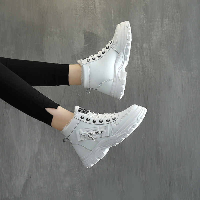 Fleece Lace-Up Winter Boots Women's Warm Plush High-Top Shoes – AdriaPulse