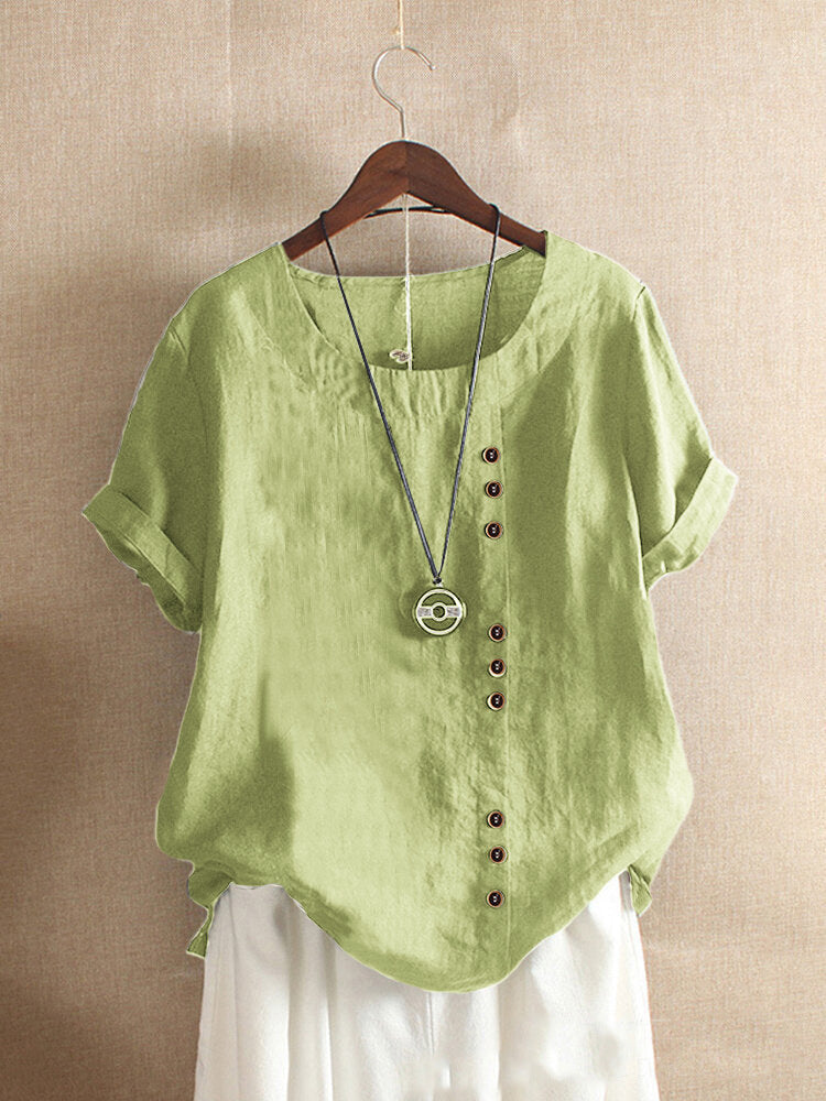 Women's Cotton Linen Short Sleeve T-Shirt Casual Spliced – AdriaPulse"